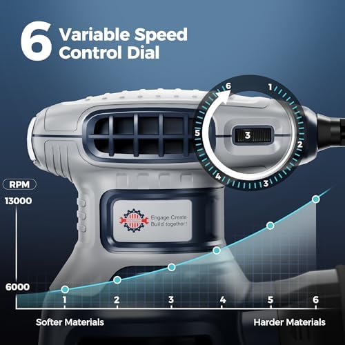 Orbital Random Sander Tool, 6 Variable Speeds With Dust Bag, 360W, Palm Hand Sander For Woodworking, 13000 Rpm Small Handheld Electric Sander With Vacuum Dust Collector For Wood