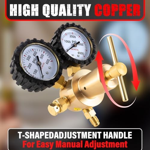 Nitrogen Regulator CGA580 Inlet, 1/4-Inch Male Flare Outlet Connection, Heavy-Duty Handle, Self-reseating Relief Valve, Nitrogen Regulator Hvac (CGA580（0-600PSI with Hose）)