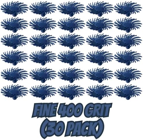 Dedeco Sunburst Radial Bristle Discs - 1/2” (12mm) Dia, Snap On, TC Bristles - Cleaning Buffer Polisher Rotary Tool Accessories, Fine 400 Grit, Blue Aluminum Oxide - 30 Piece Per Pack