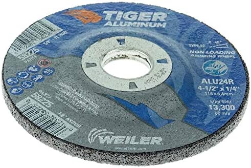 Weiler 58225 4-1/2 x 1/4 Tiger Aluminum Type 27 Grinding Wheel ALU24R 7/8 A.H (Pack of 10)