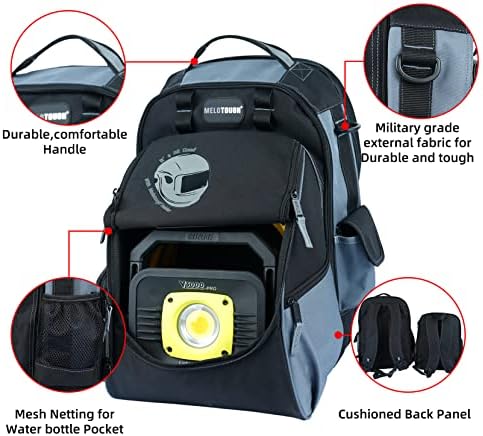 MELOTOUGH Backpack, Welding Bag for Tools and Helmet, Extreme Gear Pack, Large Capacity, Grey