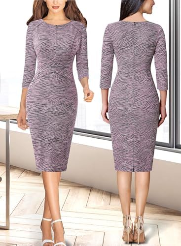 VFSHOW Womens Work Business Office Zipper Up Slim Bodycon Sheath Dress