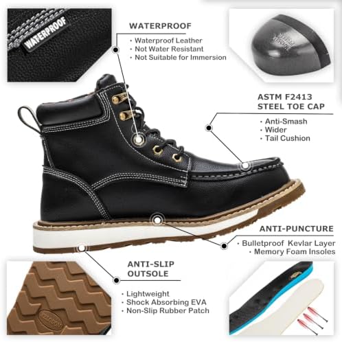 KELODON Waterproof Steel Toe Boots For Men 6" Moc Work Shoes