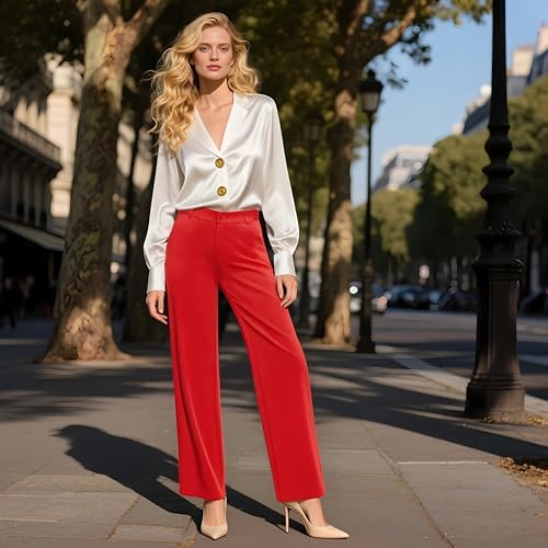 iChosy Womens High Waist Wide Straight Leg Trousers Casual Slacks Dress Pants with Pockets