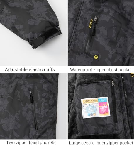 Men's Winter Ski Jacket Warm Fleece Waterproof Outdoor Mountain Hiking Windbreaker Hooded Snow Rain Coat
