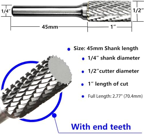 Carbide Burr Set 1/4" Shank SA-5 Die Grinder Bits Tungsten Double Cut Burr Bits (1/2" Cutter Dia X 1" Cutter Length) for Die Grinder Kits Metal Grinding Drilling Polishing (1pcs)