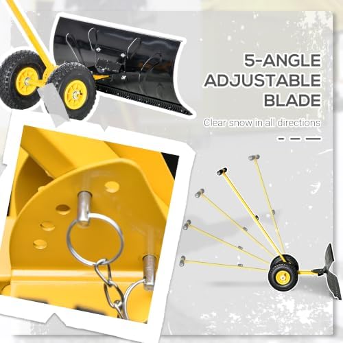 Outsunny Snow Shovel with Wheels Snow Pusher 29" Blade 10" Wheels Yellow