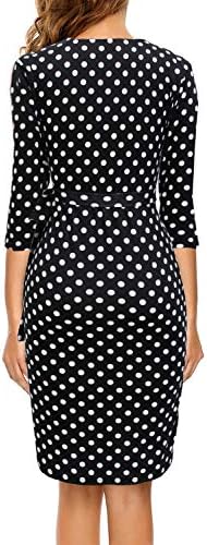 Berydress Women's 3/4 Sleeve V Neck Casual Party Work Faux Black Wrap Dress