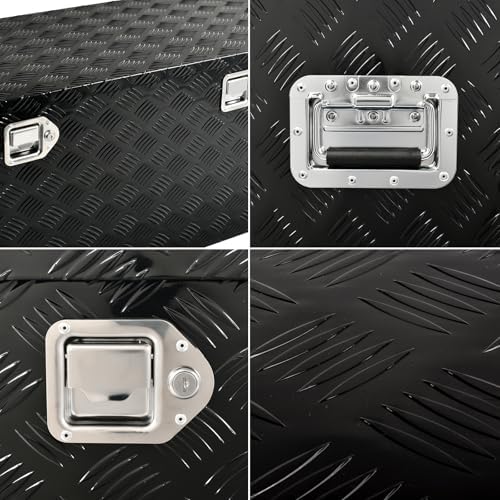 44 Inch Heavy Duty Aluminum Truck Tool Box Pick Up Truck Bed RV Trailer Toolbox Storage Organizer with Side Handle, Lock & Keys，Black,5 Bar Tread 44"(L) X18''(W) X18(H) Storage Box