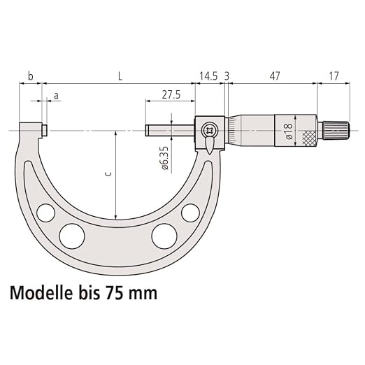 Mitutoyo 103-129 Outside Micrometer, Baked-enamel Finish, Ratchet Stop, 0-25mm Range, 0.001mm Graduation, +/-0.002mm Accuracy