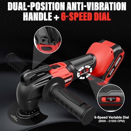 Cordless Oscillating Tool 20V Battery Powered Oscillating Multitool with 4° Oscillation Angle, 4.0A Battery, 8500-21000 OPM, 6 Variable Speed Oscillating Saw for Sanding/Cutting & Scraping