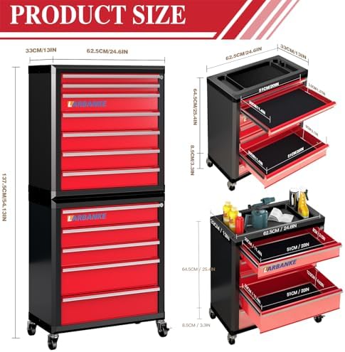 LARBANKE 12-Drawer Rolling Tool Chest with Wheels,Lockable Tool Cabinet