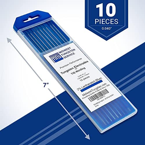Midwest Tungsten Service TIG Welding Tungsten Electrodes 10-Pack (Blue - 2% Lanthanated Tungsten (WL20/EWLa-2), 0.040")