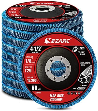 EZARC Zirconia Flap Discs 60 Grit, 4-1/2 x 7/8-Inch, Type 29, 10-Pack
