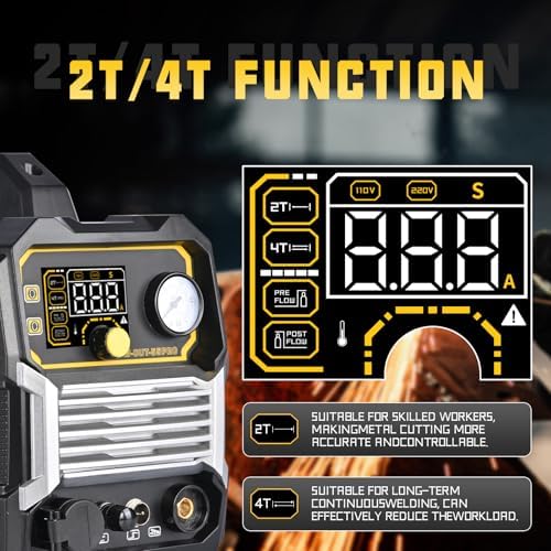 Plasma Cutter 55Amp High Frequency Non-Touch Pilot Arc,Digital Display IGBT Inverter 110/220V Dual Voltage Blowback Plasma Cutting Machine,2T/4T，5/8” Clean Cutting Thickness，PA/PT Adjustable
