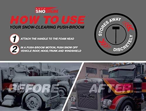 SNOBRUM SNO Pro, 48 Inch Handle - Professional Grade Vehicle Snow Broom and Snow Remover for Cars and Trucks - Made in The USA, Push-Broom Design - Non-Scratch Automotive Snow Removal - 2 Pack