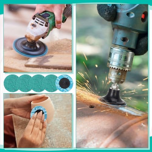 Newwiee 150 Pcs 2 Inch Sanding Discs Green Zirconia Roll Die Grinder Sanding Surface Conditioning Discs for Surface Prep Strip Grind Polish Finish Burr Rust Paint Removal(36 Grit)