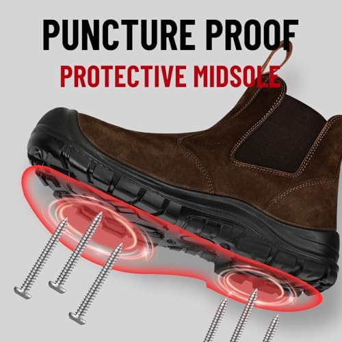 ANGRYRAM Slip on Steel Toe Work Boots for Men Waterproof Safety Shoes