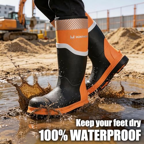 Hunthor Steel Toe Work Boots for Men, Puncture-proof & Waterproof Rubber