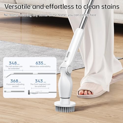 9-in-1 Electric Spin Scrubber with 9 Brush Heads Cordless Cleaning Brush Scrubber Adjustable Angle IPX5 LED Digital Display Screen Shower Cleaning Brush for Home Bathroom Kitchen (White)