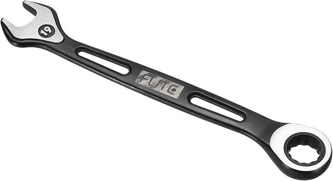 HARFINGTON Ratcheting Combination Wrench 19mm Stubby Wrench Metric High Carbon Steel Double 12-Point Box Open-Ended Ratchet Spanner Tool for Household Garage Workshop Auto Repairs, Black