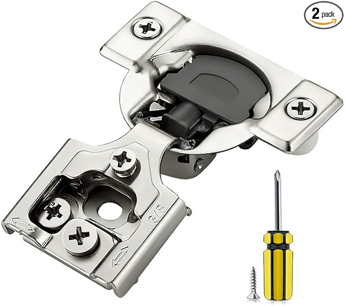 Ravinte 2 Pack 1 Pair 3/8 inch Overlay Soft Close Kitchen Cabinet Hinges Stainless Steel Adjustable Kitchen Hinges Satin Nickel Cabinet Hardware