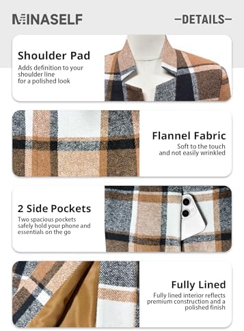 Mina Self 2026 Fall Women's Open Front Tweed Blazer,Plaid Fitted Jacket
