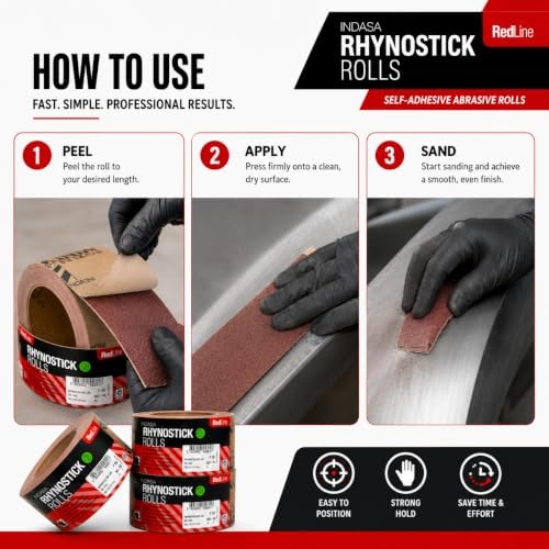 Indasa 2.75" PSA Sandpaper Roll - 27 Yard Rhynostick180-Grit Long Continuous Roll, Self-Adhesive Stickyback Sand Paper for Woodworking, Automotive, Metal (Aluminum Oxide Plus Lubricant)