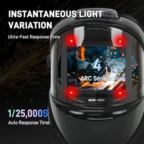 WHA100 Auto Darkening Welding Helmet-CE EN175 Certification-Solar&Battery Power-4 Sensors, 0.04ms Response Time-Optical Grade 1/1/1/2-True Color Wide View Screen-Shade 8-12 for SMAW, MIG, TIG, GTAW