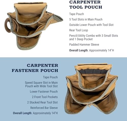 Occidental Leather Badger Carpenter Set - Small, Sawdust Sage - 27 Pockets & Tool Holders - Made in USA