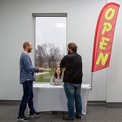 Vispronet Open (Red) Small Feather Flag Kit with Table Clamp – Stands about 8.2ft Tall – Great for Businesses, Storefronts, Job Fairs, and Festivals – Printed in the USA