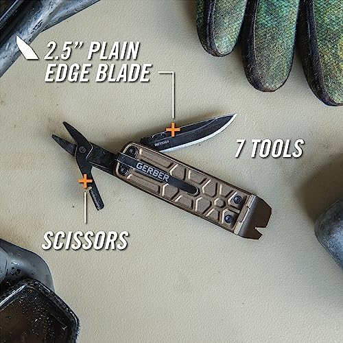 Gerber Gear Lockdown Slim Pry 7-in-1 Keychain Multitool Compact EDC Mini Pocket Knife with Pry Bar, Black