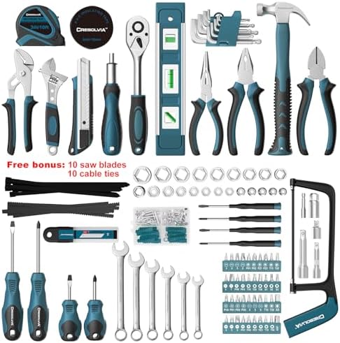 Home Tool Kit 199 Piece Basic Household Auto Repair Tool Set Car Toolbox General Hand Tool Kit for Home Men Women DIY with Plastic Toolbox (Blue and black)