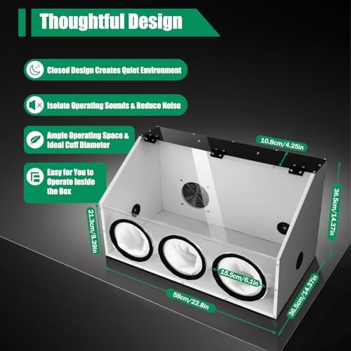 Fully Enclosed Electric Grinding Table Polisher Dust Box Acrylic Cover Dust Box w/LED Light and Fan for Polishing Machine (3 Holes)
