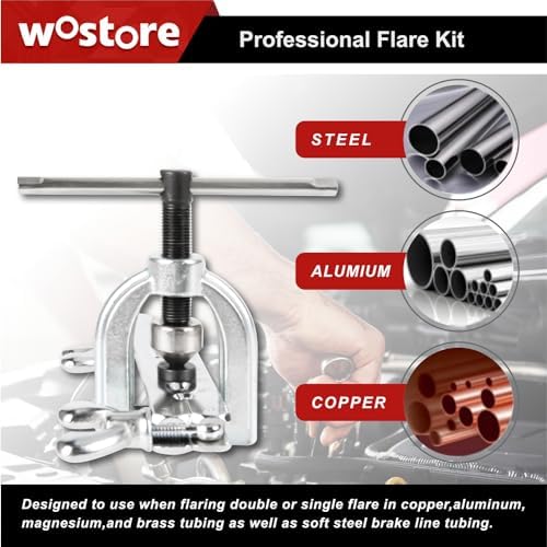 Wostore 45° Double Flaring Tool Kit, 7 Adapters with Cutter & Deburrer