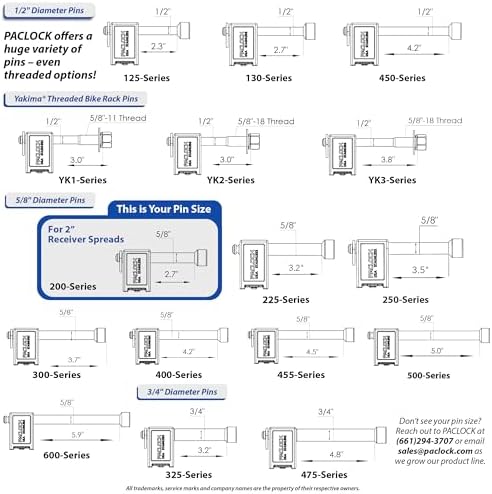 PACLOCK's 80-Series Trailer Hitch Lock, UCS, 200" Pin for 2" Receivers, High Performance 6-Pin Cylinder, Keyed Differently w/ 2 Keys, Blue