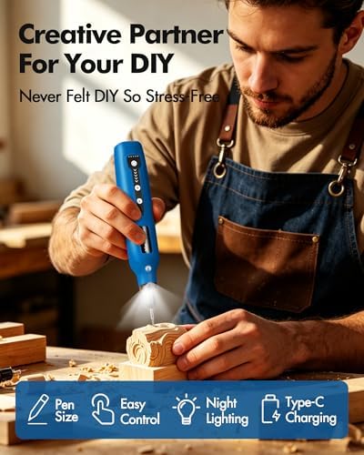 Cordless Mini Rotary Tool Set -5 Speed Multi-Purpose Rotary Tool Kit 5000-18000RPM 3.7V Rechargeable Engraving Pen with LED Light 64Pcs Accessories for DIY Craft Sanding Polishing Drilling Blue
