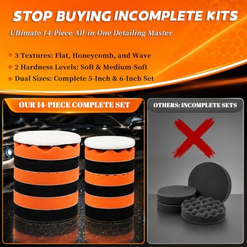 AUXKO Car Buffer Polishing Pads Kit, 14Pcs 5"/6" Waxing Foam Wool Pads