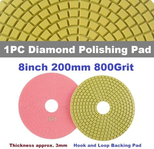 Diamond Polishing Pad, 8 inch 200 mm 800 Grit Sanding Discs for Grinder & Polisher, Hook and Loop Backing Pad for Grinding Buffing Granite Marble Concrete Stone (1 Piece)