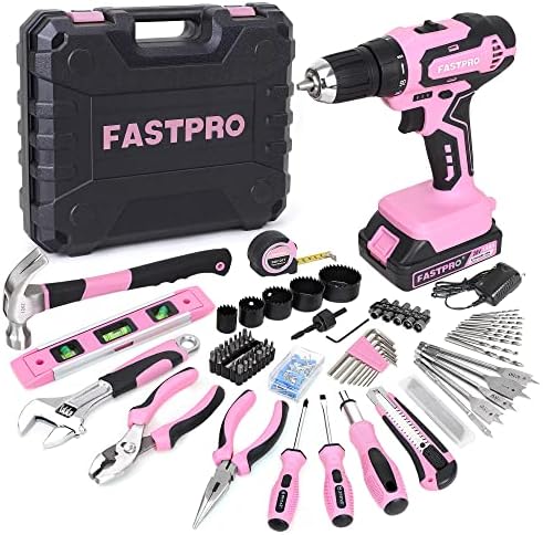 FASTPRO 20V Pink Drill Set for Women, Home Tool Kit with Tool Box