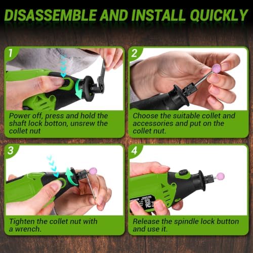 DEKOPRO Rotary Tool Kit, 1.5-Amp Corded Power Rotary Tools with 42" Flex Shaft, 6 Variable Speed, 8,000-35,000 RPM, 129 Pcs Accessories Kit for Cutting, Sanding, Grinding, Carving & DIY Projects Green