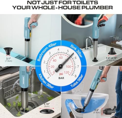 Electric Toilet Plunger, Heavy-Duty Clog Remover, Dusty Blue