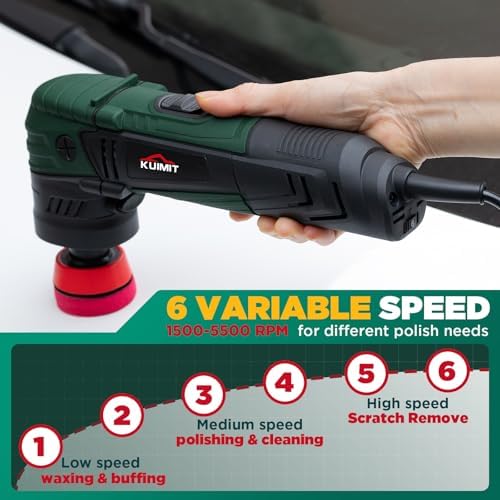 1"/2"/3" Buffer Rotary Polisher Kit | 780W High-Power Mini Polishing Machine w/ 27-Piece Accessories | M5/8-11 Thread 75mm/100mm/140mm Extension Shafts | for Car, Boat & Metal Detailing, Green