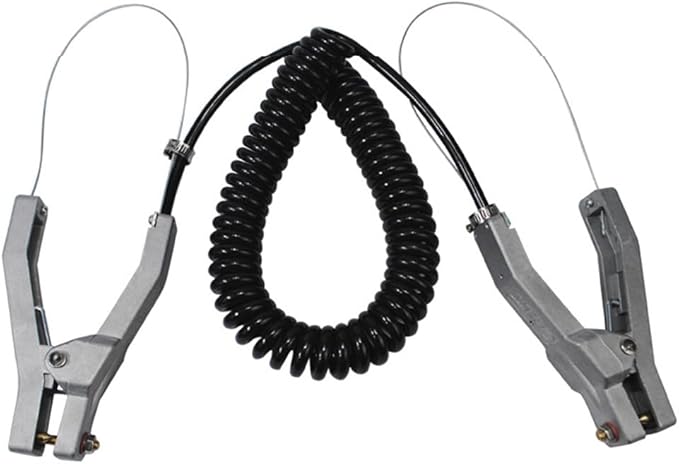 Ground Cable Clamp, 16.4ft Coiled Grounding Cable, Aluminum Alloy Anti Static Grounding Clamp, 3 Copper Nails, Clamps 23mm, for Gas Station Oil Depot Tank Chemical Plant