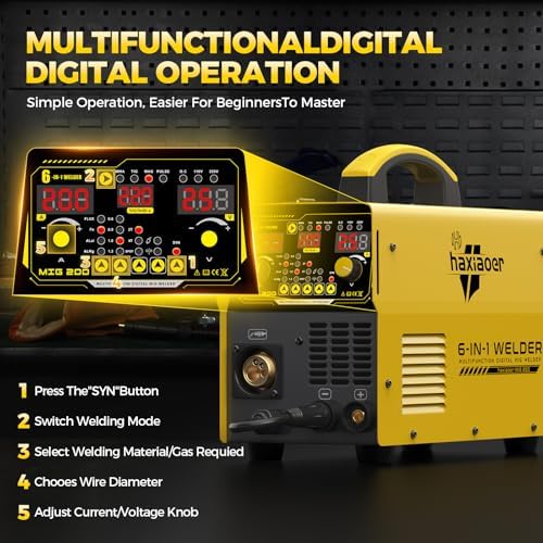 MIG Welder, 200A Welding Machine 110/220V,6-in-1 Flux Core MIG/Gas MIG/Single Pulse MIG/Lift TIG/Stick /2T 4T Spot Multiprocess Welder with Synergy