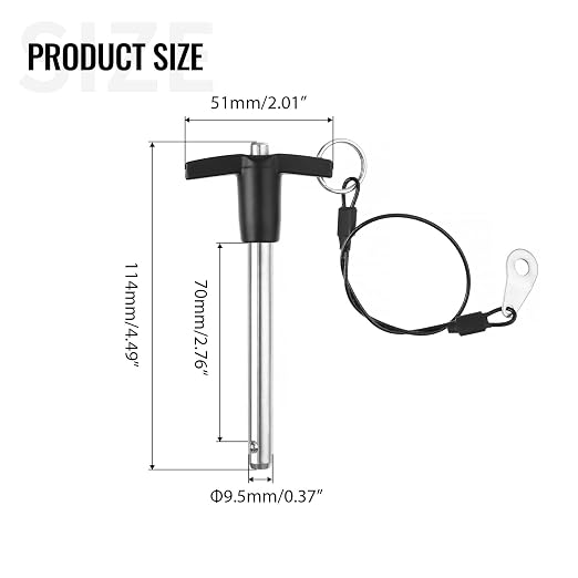 T Handle Quick Release Pin 3/8 Inch Diameter,304 Stainless Steel Ball Locking Pin with Push Button Lanyard Usable Length 2.76"(9.5mm x 70mm)