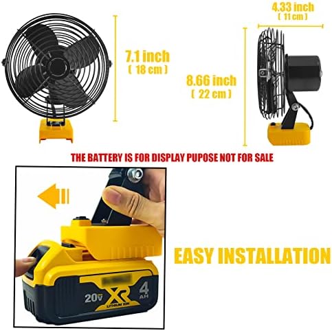 Portable Outdoor Sleek Jobsite Cordless Fan Compatible with DeWalt, Bucket Indoor Fans Operated Powered by DeWalt 20V Max Battery, Blow Heat and Cooling at Work,Tool Only