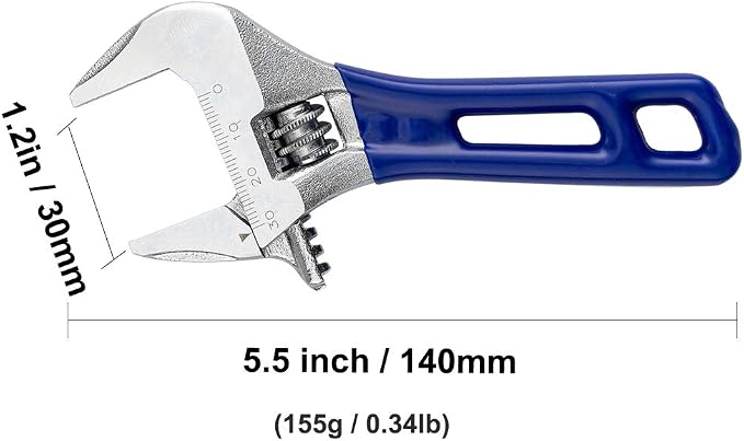 Large Opening Adjustable Wrench Spanner with Short Handle 5''(Max Opening: 30mm/1.2 inch)