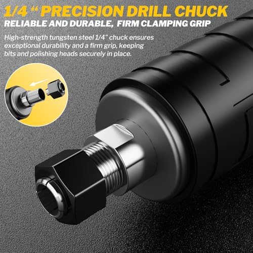 1100W Brushless Braking Die Grinder Compatible with Dewalt Battery, 3 Level Variable Speed Up to 26000RPM, 1/4" Precision Drill Chuck for Grinding, Polishing, Drilling (Batteries Not Included)