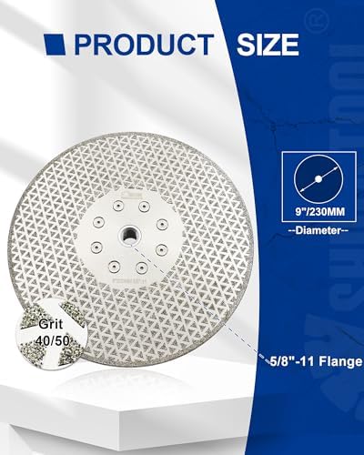 SHDIATOOL 9 Inch Diamond Grinding Disc for Granite Marble Single Side Coated Diamond Cutting Wheel with 5/8-Inch-11 Arbor
